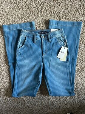Miss Me Blue Pinstripe Flare Leg Jeans
